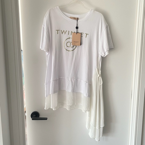 TWIN-SET Maxi Flared T-shirt with Ruffle Insertnero Size IT XS NWT - Picture 3 of 13